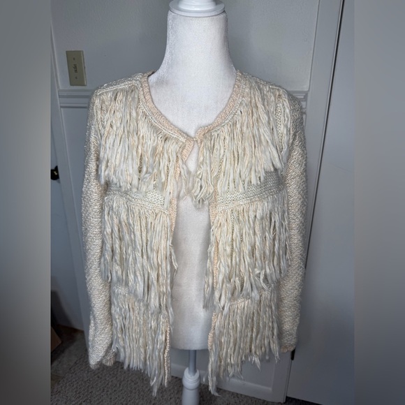 Chico's Cream Fringe Kyleigh Cardigan Sweater size 1 or 8 - Picture 2 of 8